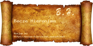 Becze Hieronima névjegykártya